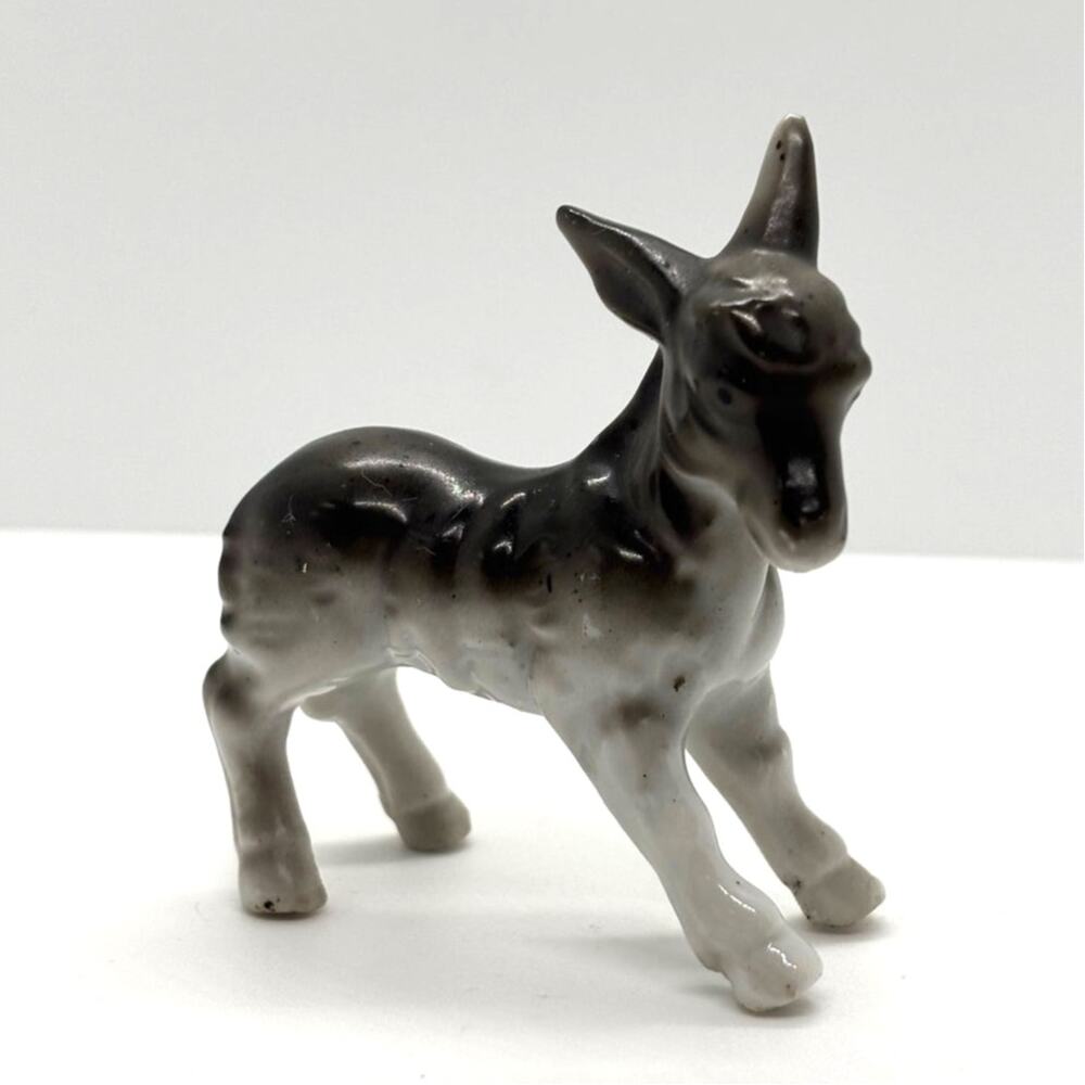 Vintage MCM Small Porcelain Donkey/Mule Figurine, Gray and White, Japan
